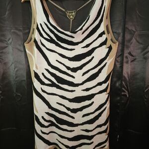 Statement Back Zebra Print Tunic With Jaguar Jewel Back Edgy Sexy L
